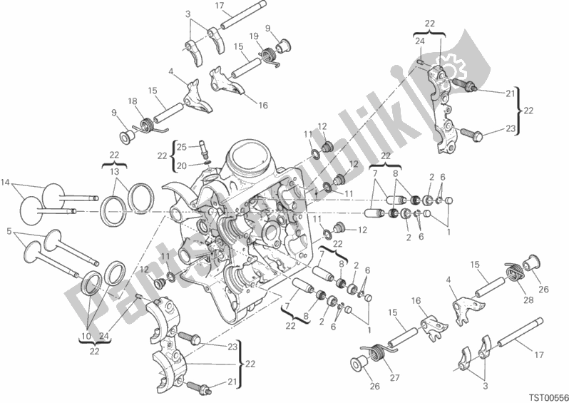 All parts for the Horizontal Cylinder Head of the Ducati Multistrada 1200 Touring USA 2017